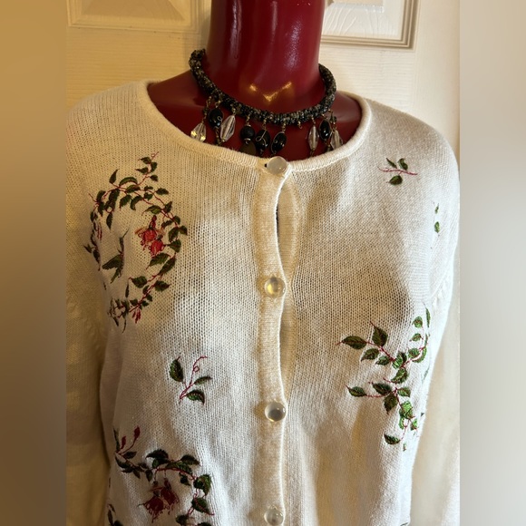 VTG National Wildlife Federation Floral White Cardigan -size XL - Button Down - Picture 7 of 9